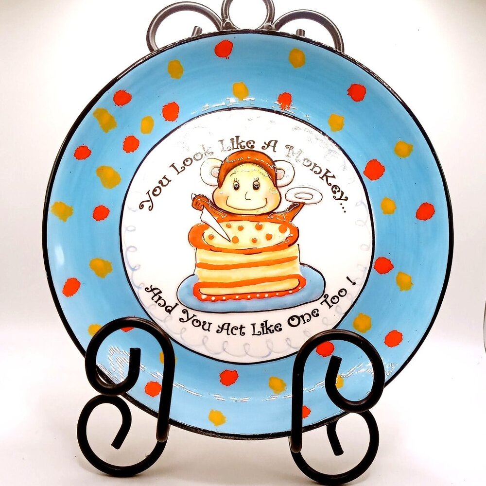 Roman Inc. Collectible Monkey Birthday Plate Humorous Design Original Box 8.5"